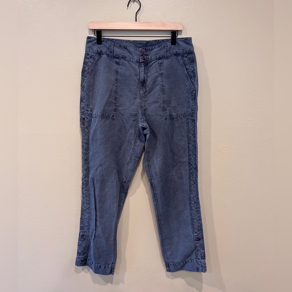 NWOT Sundance Organia Lace Pants Size 8 Linen Blend Relaxed Fit Cuffed Blue NEW